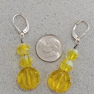 Vintage Yellow Glass Sterling Silver Earrings